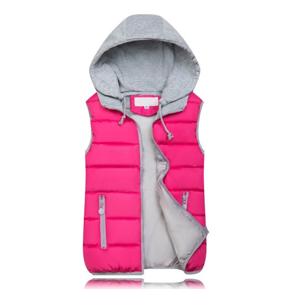(rose, XXL) Women Hooded Vest Spring Autumn Warm Cotton Padded Waistcoat Sleeveless Zipper Basic Coat