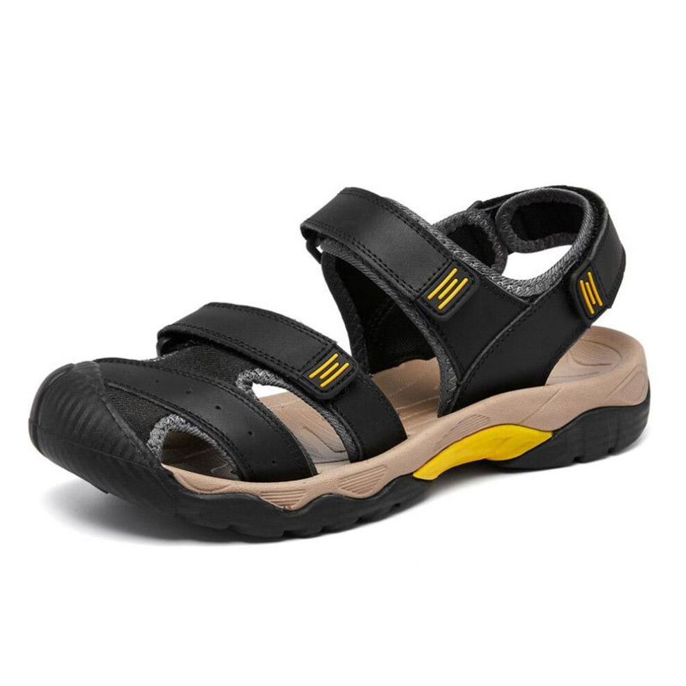 (black, 42) Large Size Genuine Leather Men Sandals Summer Men Beach Sandals Outdoor Sandals For Men