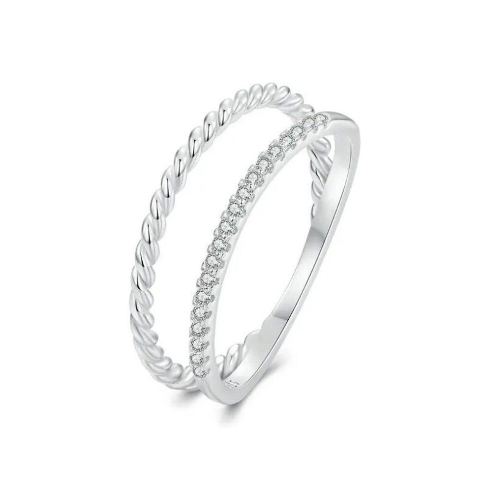 (silver, 8) BAMOER 925 Sterling Silver Cubic Zirconia Dual Stacking Rings | White Gold Plated Eternity Band for Women