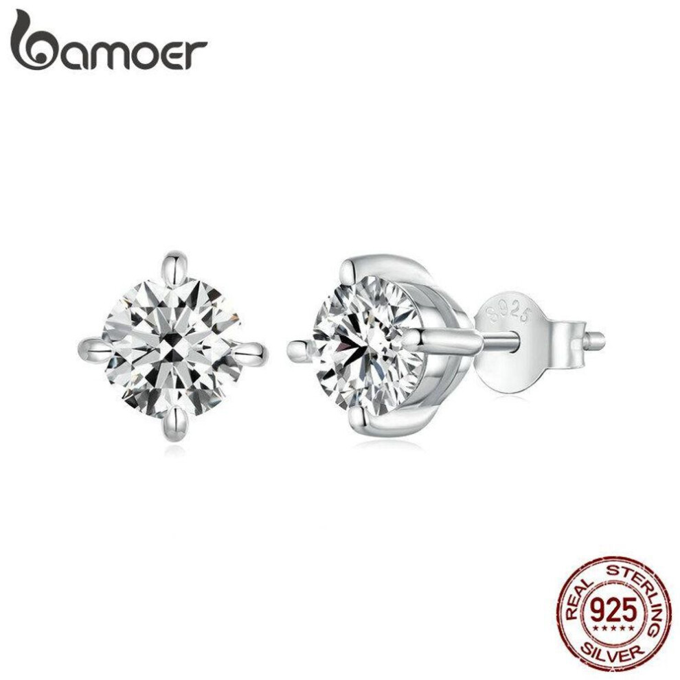 (silver, MSE038-L) BAMOER 925 Sterling Silver Simple Round Moissanite Stud Earrings for Women Classic Engagement Wedding Fine Jewelry Gift