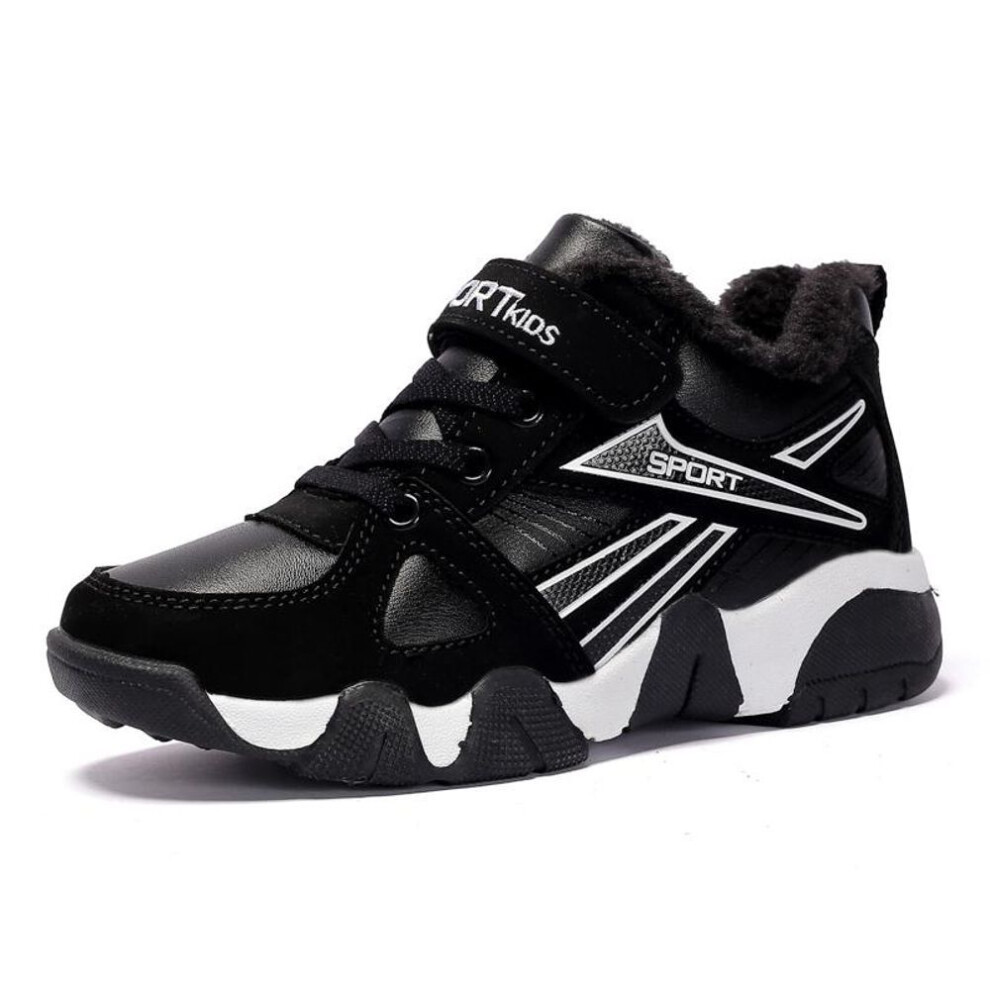 (black,white, 28) Winter Children&apos;s Fashion Velcro with Velvet Warm Outdoor Sports and Leisure Shoes Cotton Shoes Snow Boots 28-40