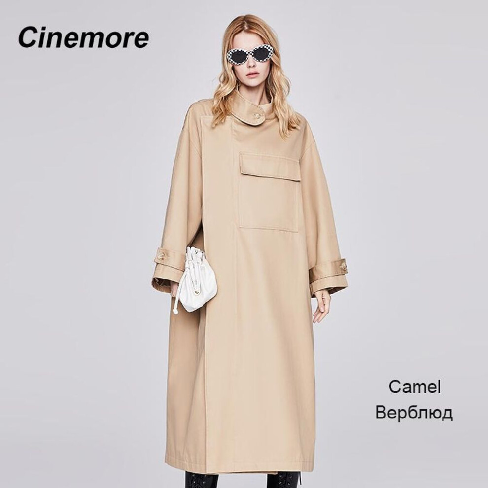 (camel, M) Cinemore women&apos;s windbreaker 2022 NEW Casual long trench coat Solid Outwear Fashion Vintage Autumn Cloak Warm Loose Jacket 92222