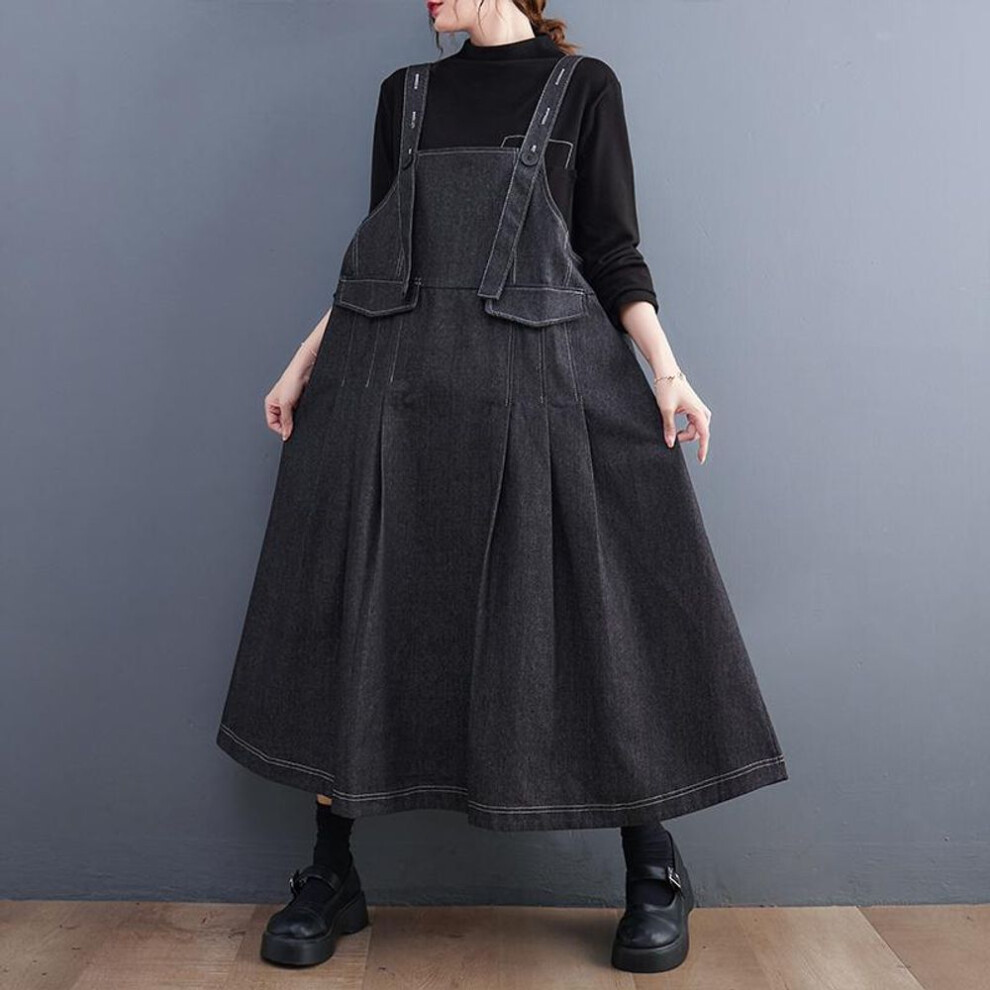 (black, One Size) DIMANAF 2022 New Autumn Style Women Denim Sleeveless Dress Fashion Loose Dress 2022 Long Dress