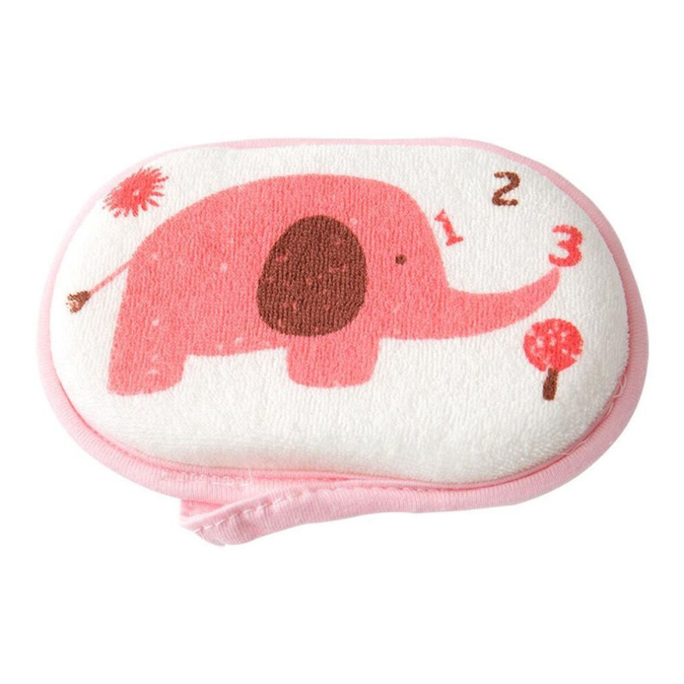 (pink) [CS] Newborn Baby Kids Shower Bath Sponge Cartoon Body Wash Towel Accessories