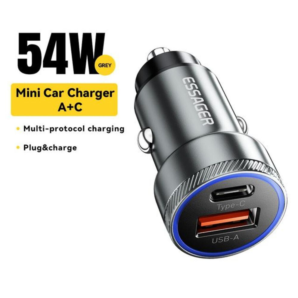 (grey) Essager 54W USB Car Charger 5A Fast Charge 3.0 QC PD 3.0 SCP AFC 30W USB Type C Quick Charging For iPhone Huawei Samsung Xiaomi