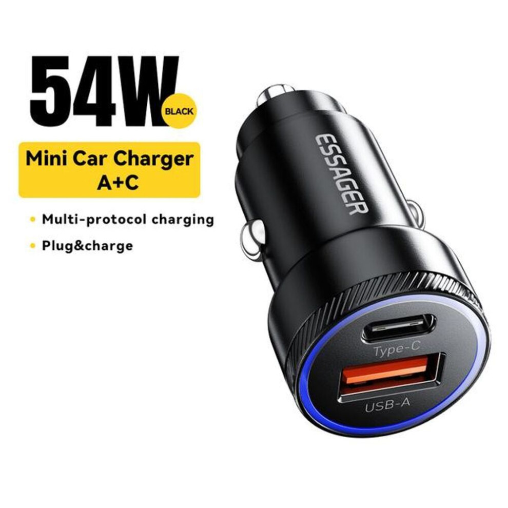 (black) Essager 54W USB Car Charger 5A Fast Charge 3.0 QC PD 3.0 SCP AFC 30W USB Type C Quick Charging For iPhone Huawei Samsung Xiaomi