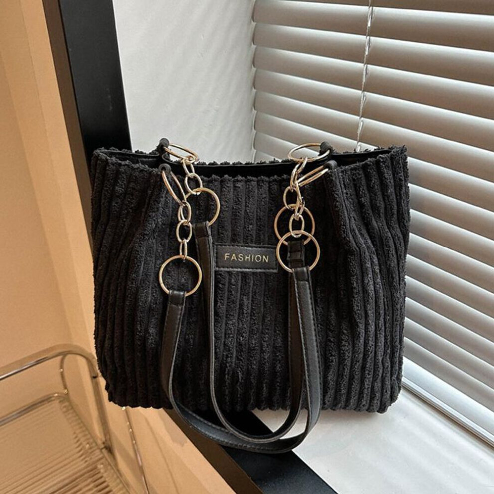 (black, 29x10x25.5cm) Yogodlns Corduroy Tote Bag For Women Fashion Chain Shoulder Bag Large Capacity Handbag For School Work Travel