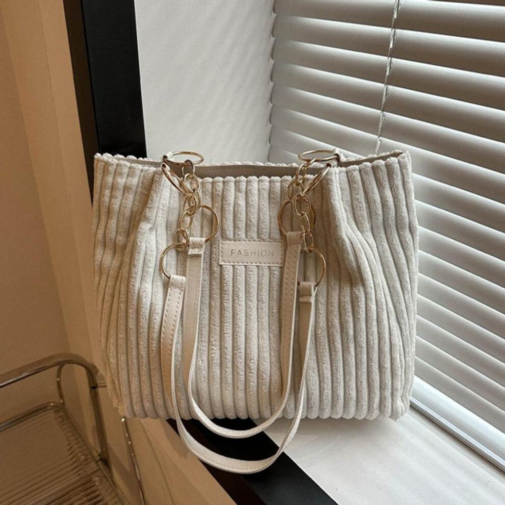 (white, 29x10x25.5cm) Yogodlns Corduroy Tote Bag For Women Fashion Chain Shoulder Bag Large Capacity Handbag For School Work Travel