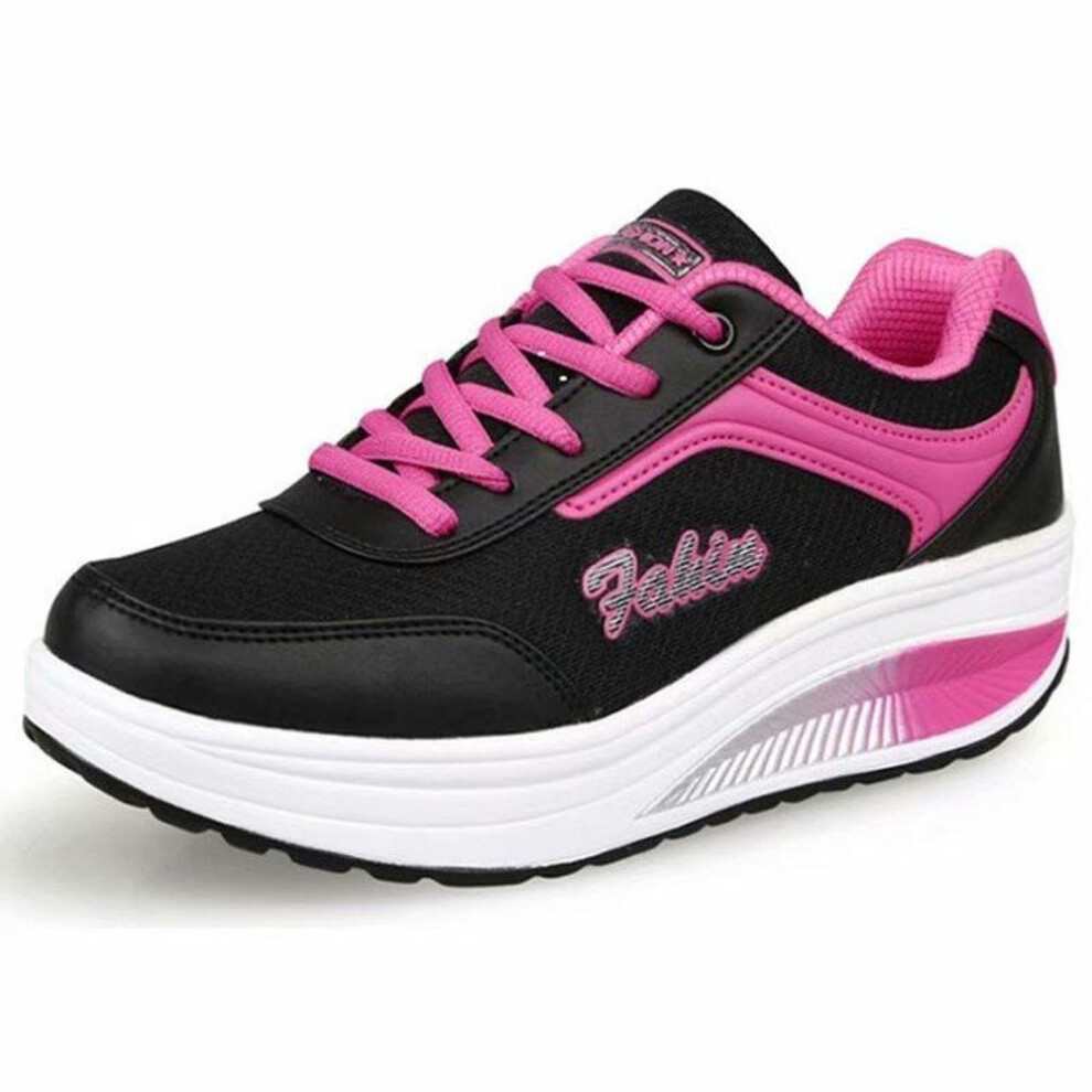 (black, 37) Women&apos;s Casual Sneakers Wedge Running Sports Shoes Breathable Mesh Slip Shoes 4 colors