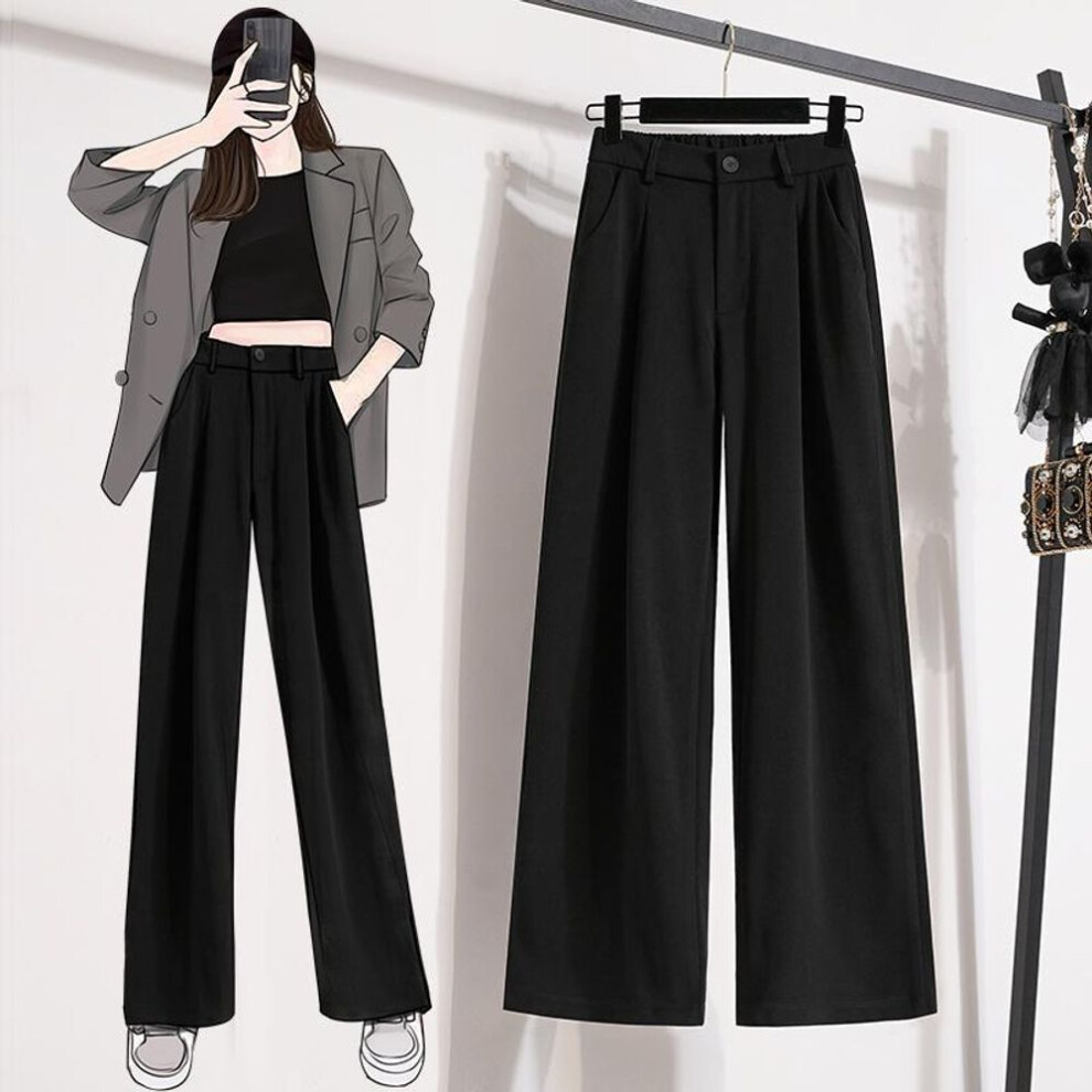 (black, S) DIMANAF 2024 Plus Size Long Pants Women Solid Elastic Loose High Waist Casual Loose Basic Soft Trousers Wide Leg Pants 5XL   A