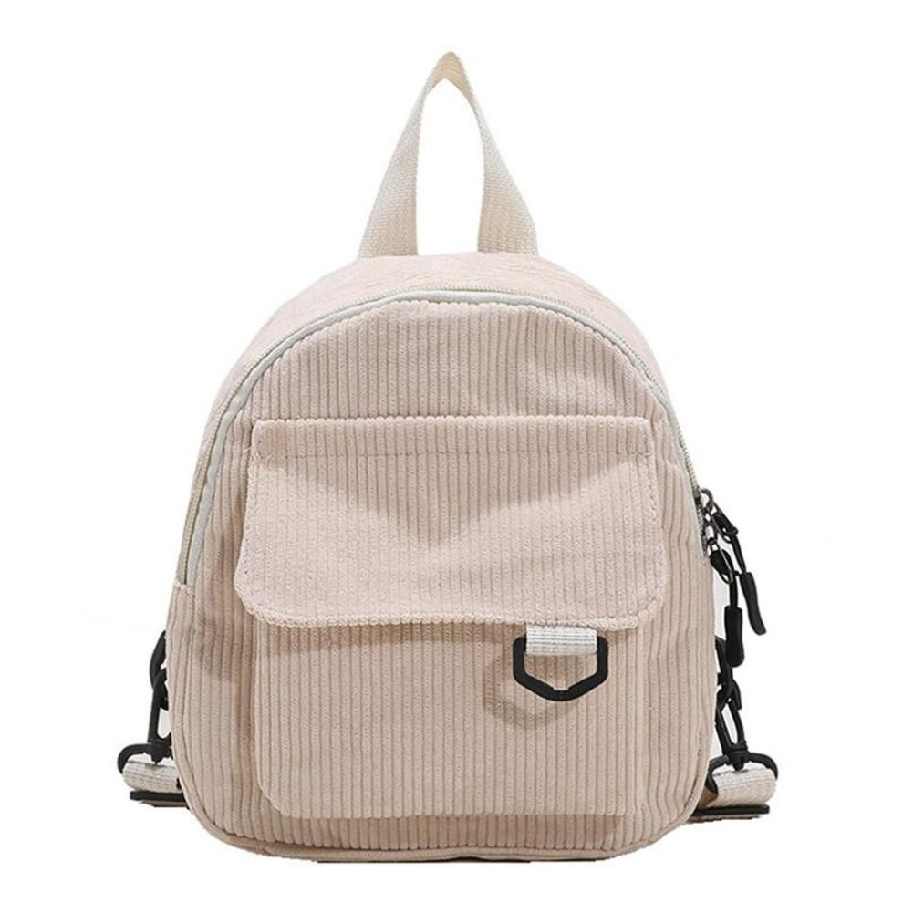 (Beige, One Size) Women&apos;s Mini Backpack Fashion Solid Color Corduroy Small Simple Casual Traveling Large Capacity Durable Female&apos;s Schoolbag