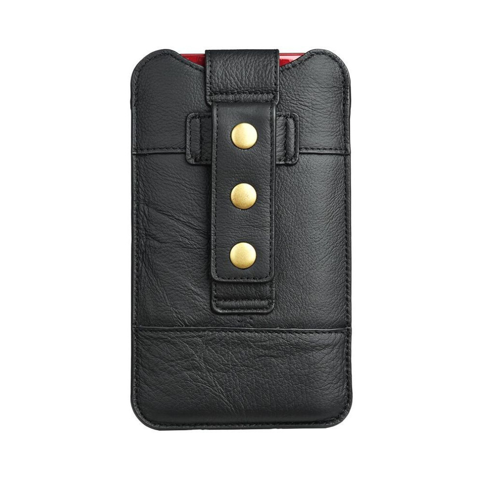 (black, XL(7.2 Inch)) Luxury Cow Genuine Leather Mobile Phone Case Hand Waist Belt Clip Bag For iPhone 16 15 Pro Samsung Galaxy S24 S23 Plus Xiaomi Redmi Oppo Holster Pouch