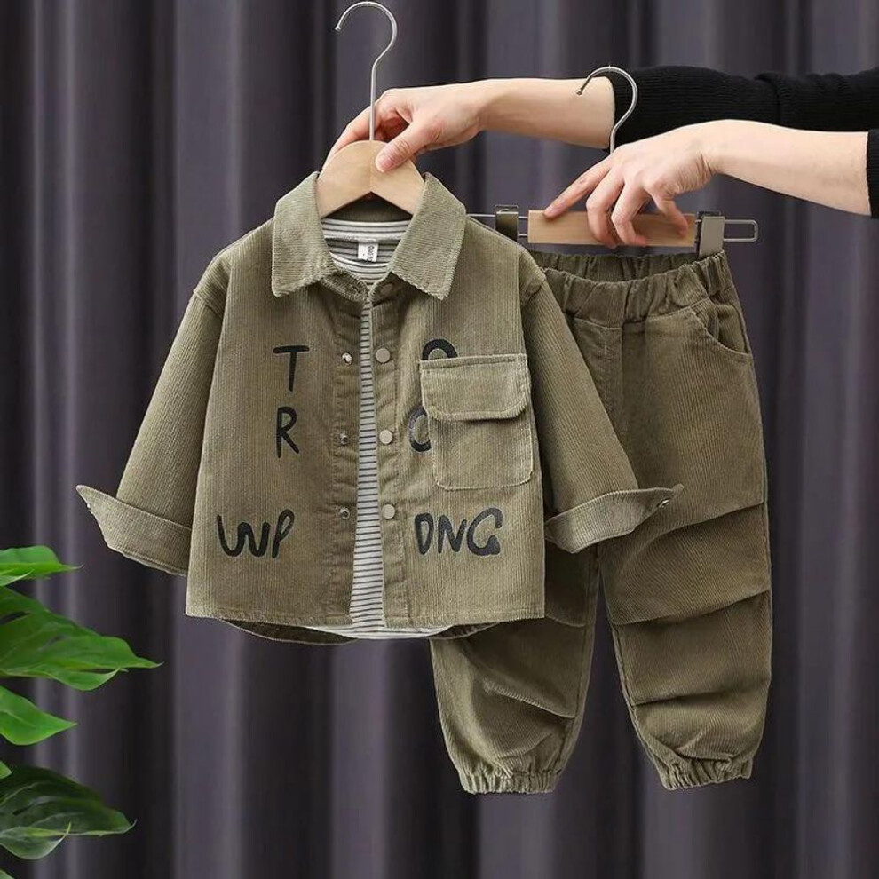 (army green, 80) Children's   Corduroy Boys 2 Piece Sets Fashion Kids Long Sleeve Jackets and Baggy Casual Jogger Pants Spring Fall Korean Style