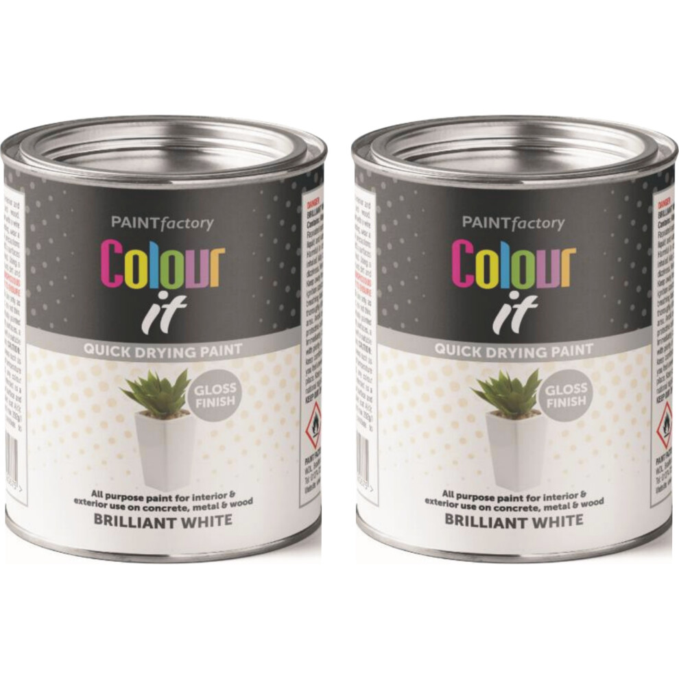 2 X 300Ml Brilliant Paint Tin White Gloss Finish Quick Dry Paint9. 5061097230744