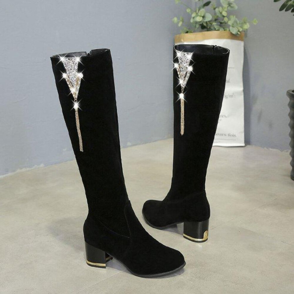 (black, 36) 2023 Autumn and Winter New Long Boots Frosted Leather Women&apos;s Boots Side Zipper High Boots