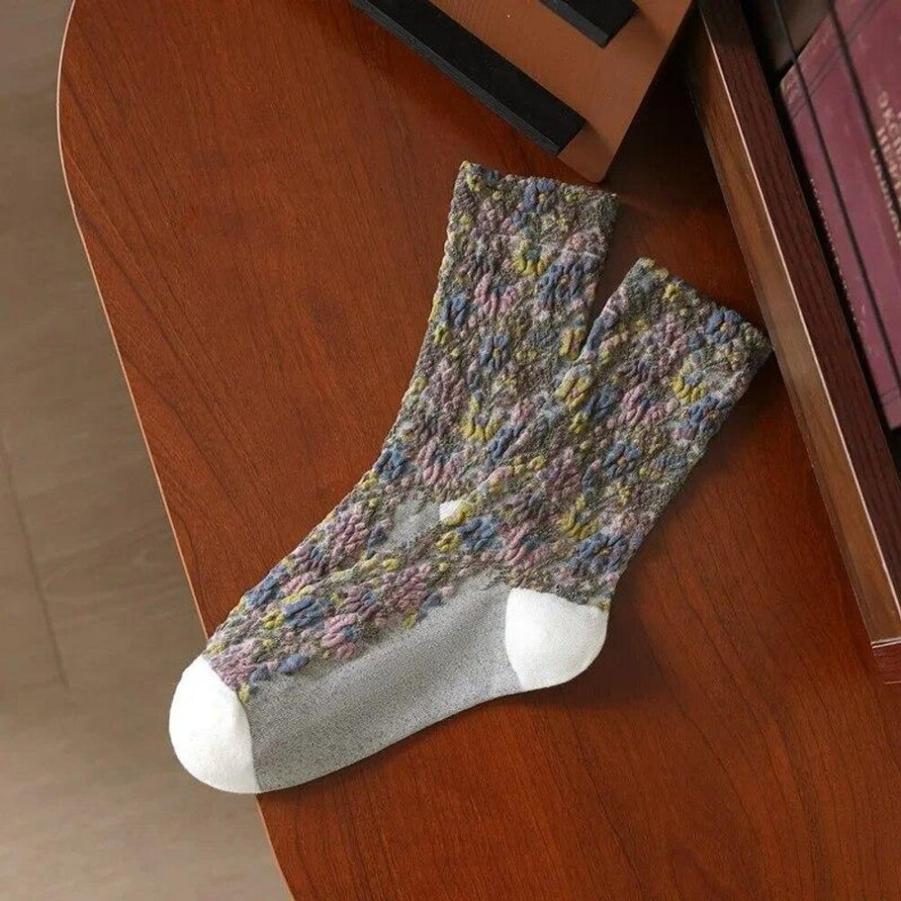 (White, One Size) Retro Ethnic Funny Thermal Cheap Slippers Clothes Women Korean Harajuku Style Vintage 3D Flower Embroidery Socks for Girls Items