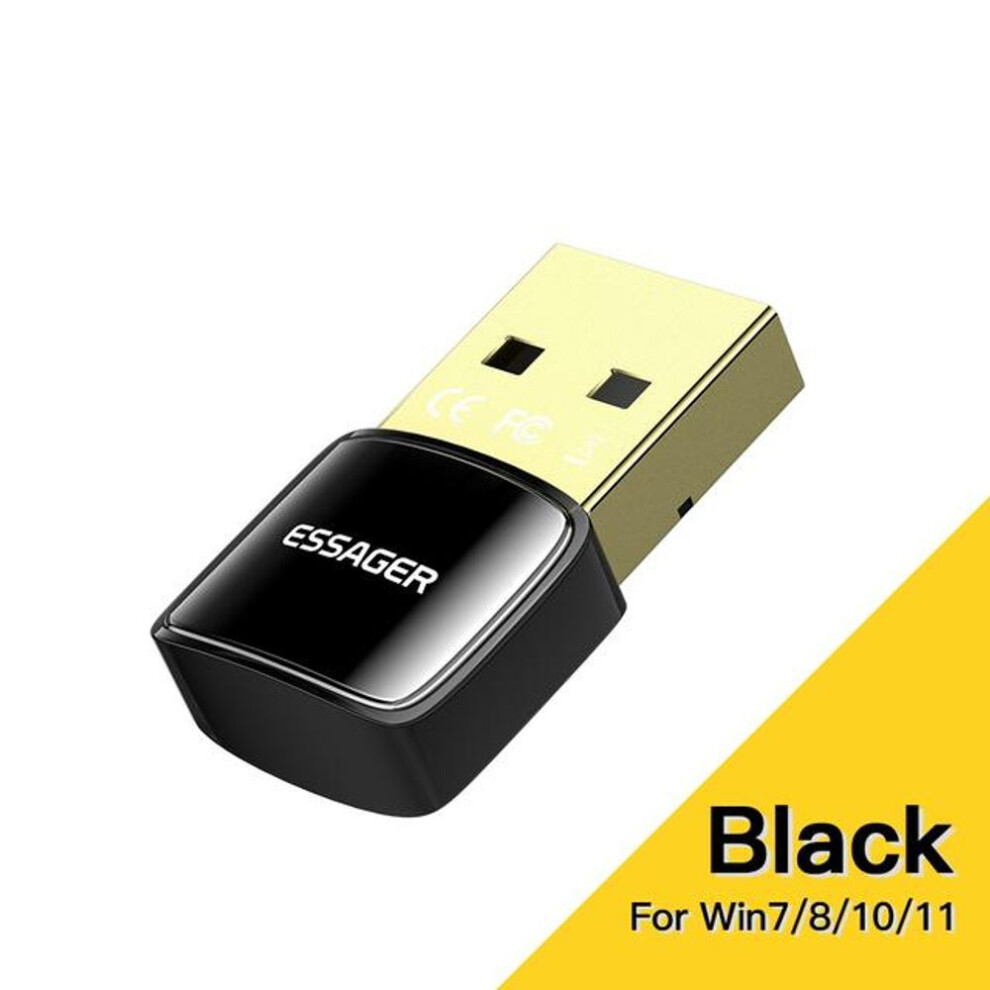(black) Essager USB Bluetooth 5.0 Adapter Dongle for PC Laptop Speaker Wireless Mouse Earphone Music AUX Audio Receiver Transmitter