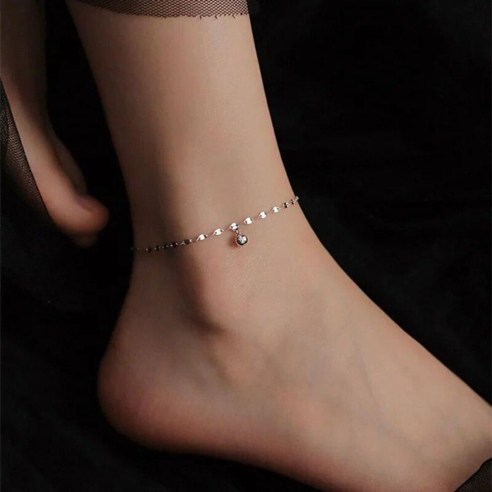 (Silver) Minimal Beads Anklets For Women Simple Vintage Beach Cuban Feet Chain Ankle Bracelet on Leg Summer Foot Female Jewelry