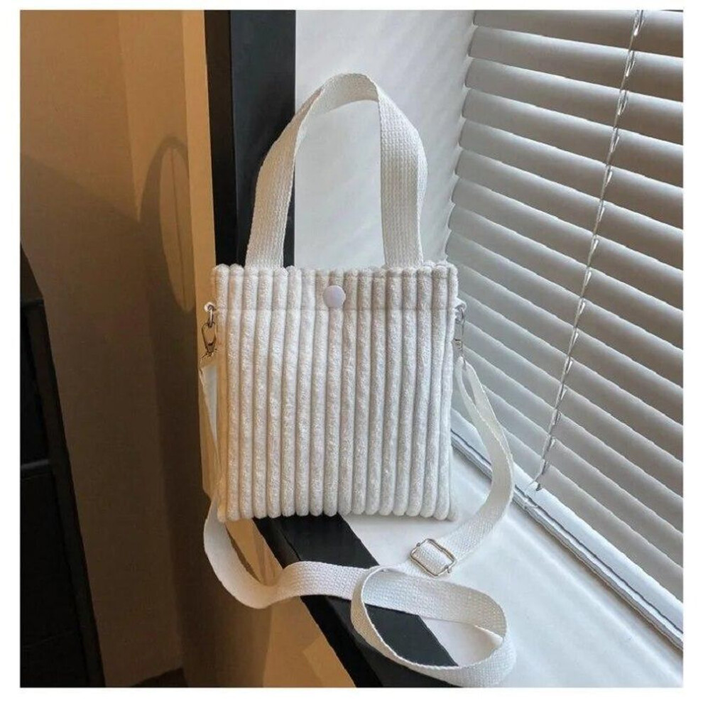 (White, One Size) Mini Tote Bag Women Corduroy Zipper Shoulder Bag Spring Summer New Fashion Handbag Single Shoulder Bag Crossbody Small