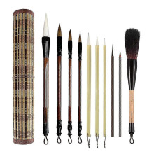 (As show, One size) 10-Piece Chinese Calligraphy Brush Set - Premium Watercolor Brushes compatible Kanji, Painting, Drawing with Brush Holder