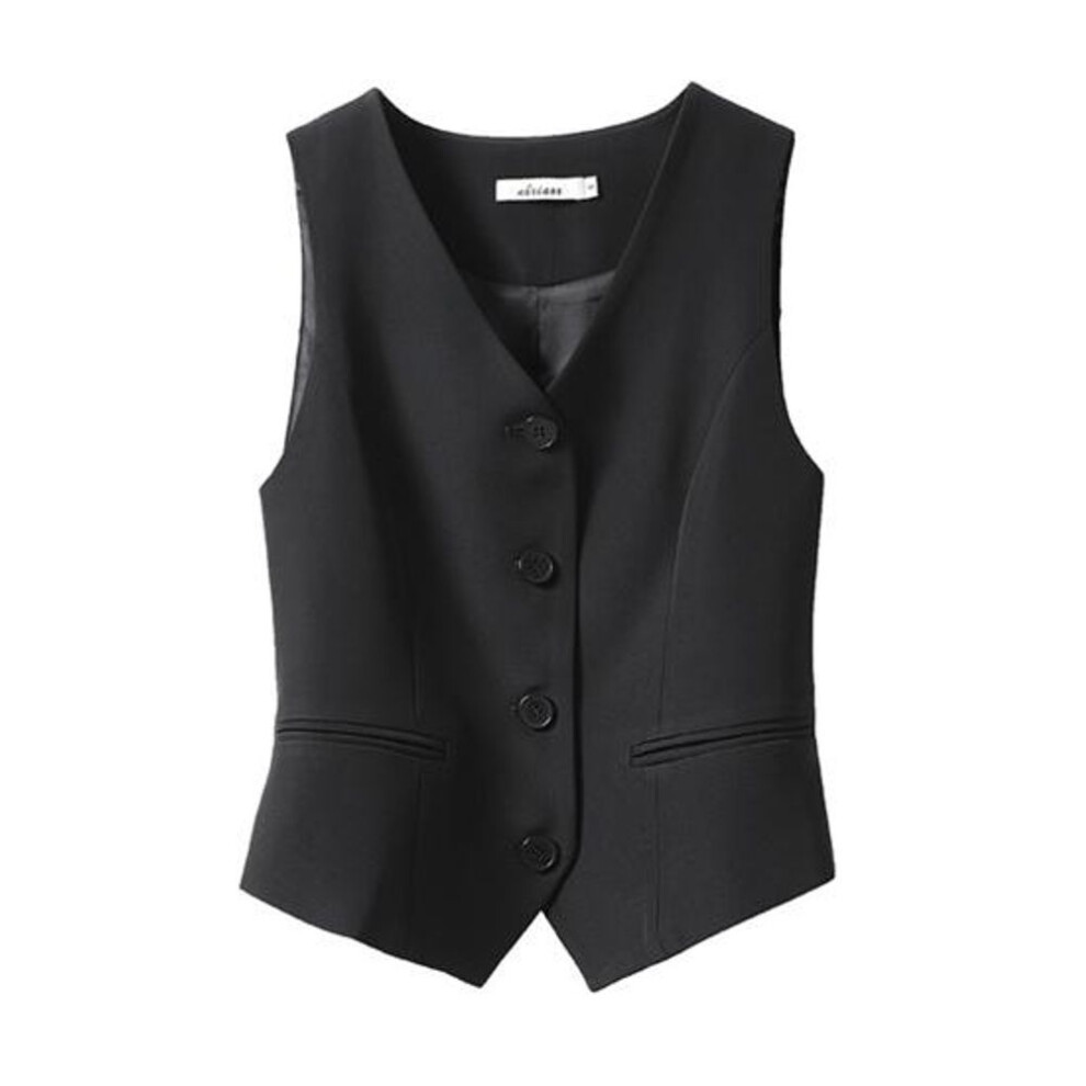 (black, XXXL) Women Formal Vest V Neck Single-breasted Sleeveless Cardigan Solid Color Loose OL Commute Office Wear Waistcoat Lady Coat