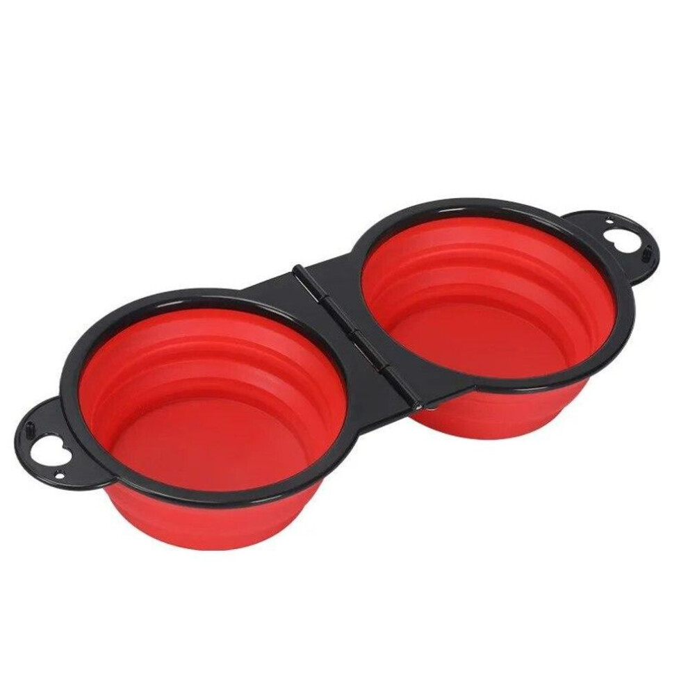 (Red) Foldable Portable Dog Double Bowl 2 In 1 pet feeder drinking dog bowls for dog outdoor travel cat dog feeding bowl Slow Food