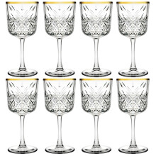 (8) 330ml Tall Stemmed Red Wine Glasses Dinner Cups Gold Rim