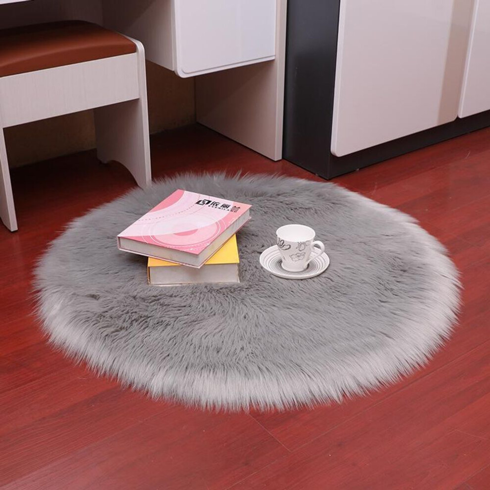 (grey, 90cm) Shaggy round imitation Australian wool carpet, home decorative carpet, floor mat, foot mat