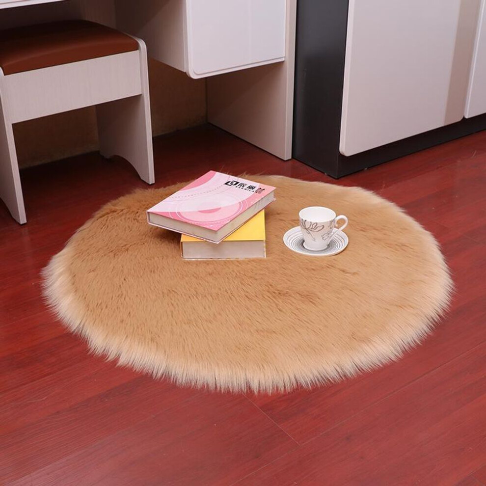 (khaki, 90cm) Shaggy round imitation Australian wool carpet, home decorative carpet, floor mat, foot mat