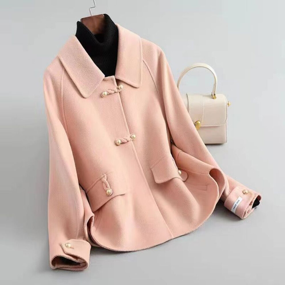 (pink, XL) Short Double-Sided Plush Woolen Coat, Loose Fit and Trendy Jacket for Petite Women In Autumn and Winter