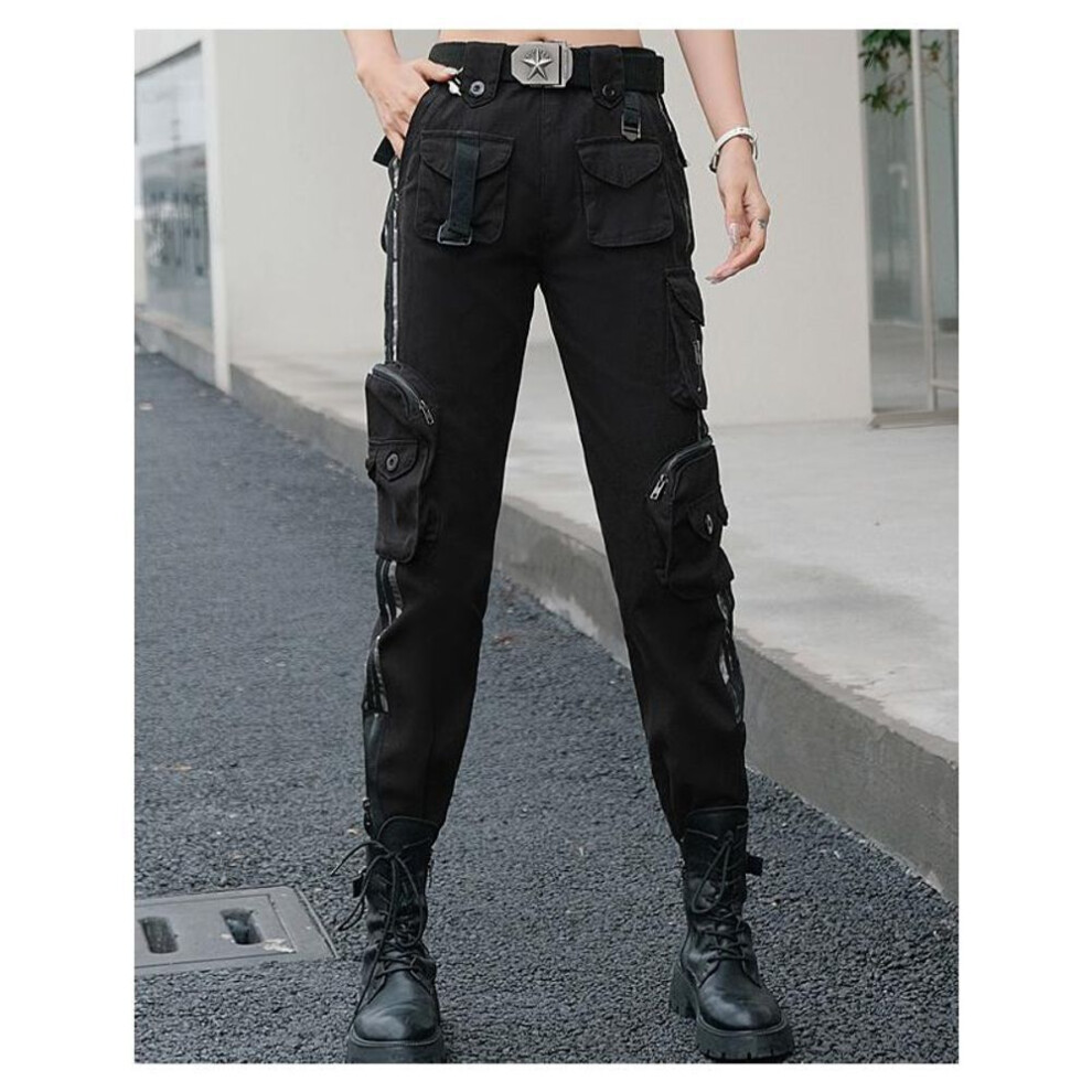 (black, 28) Outdoor Sports Work Pants Women Multi-Pocket Casual Fashion Military Pants Loose Straight Camouflage Pants