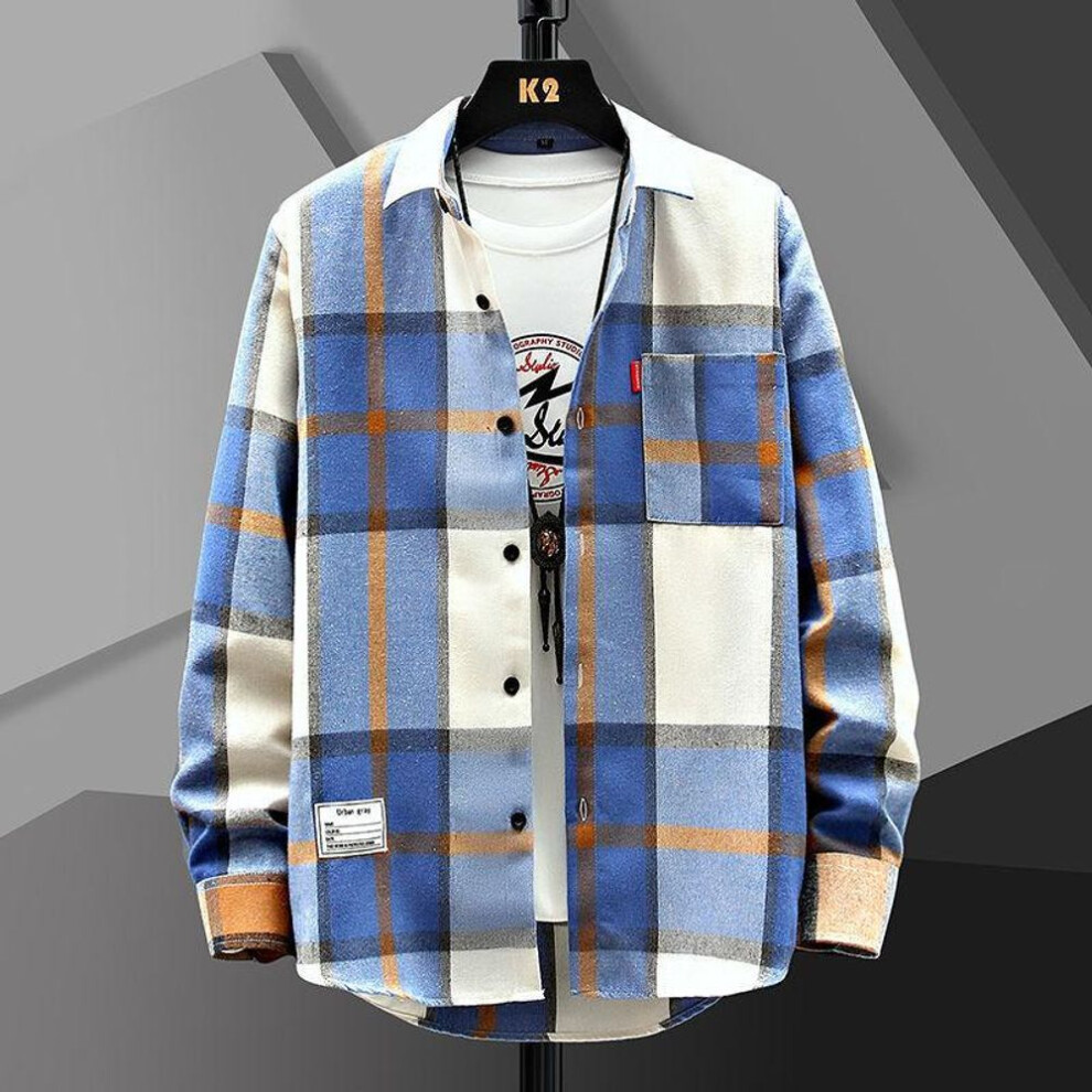 (blue, XL) Plaid Shirts For Men Fashion Clothing Mens Shirts Clothes Harajuku Vintage Spring Arrivals
