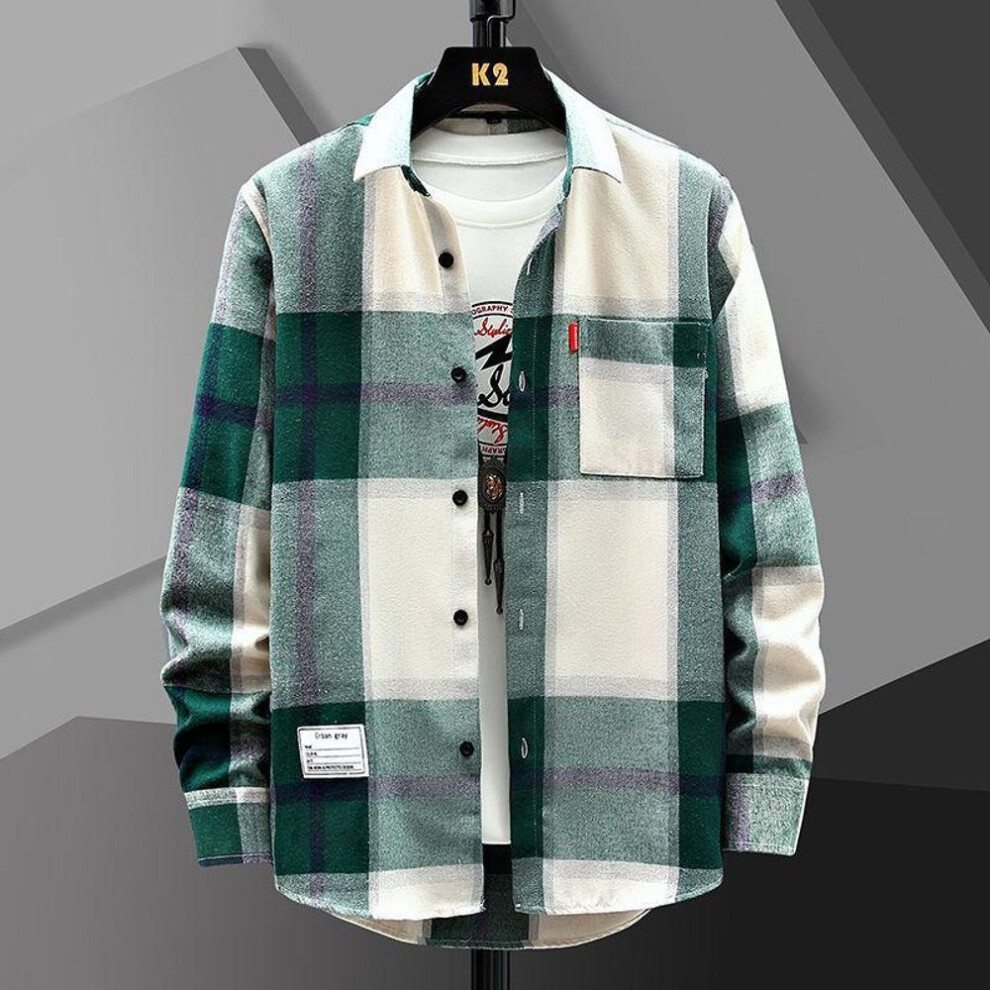 (green, S) Plaid Shirts For Men Fashion Clothing Mens Shirts Clothes Harajuku Vintage Spring Arrivals