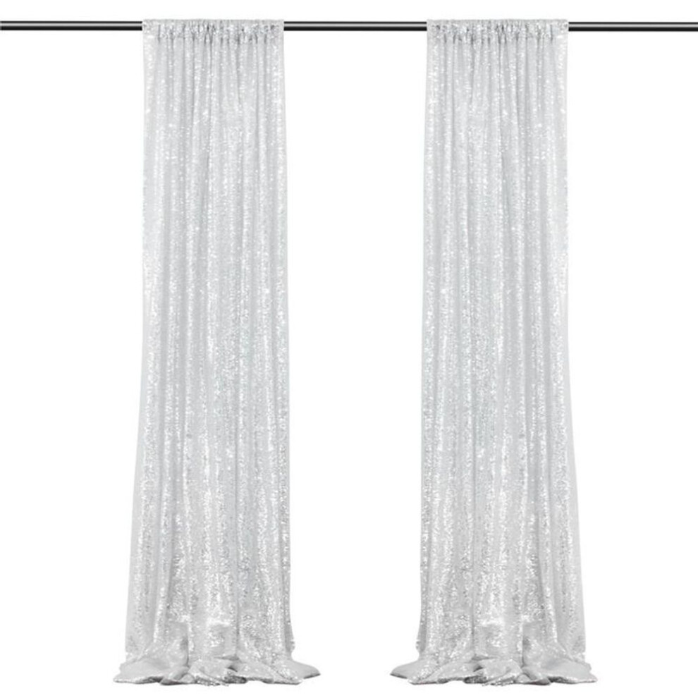 (silver, 61*243cm) 2Pcs Glitter Sequin Backdrop Background Curtain Photoshoot Booth Decor Wedding Party