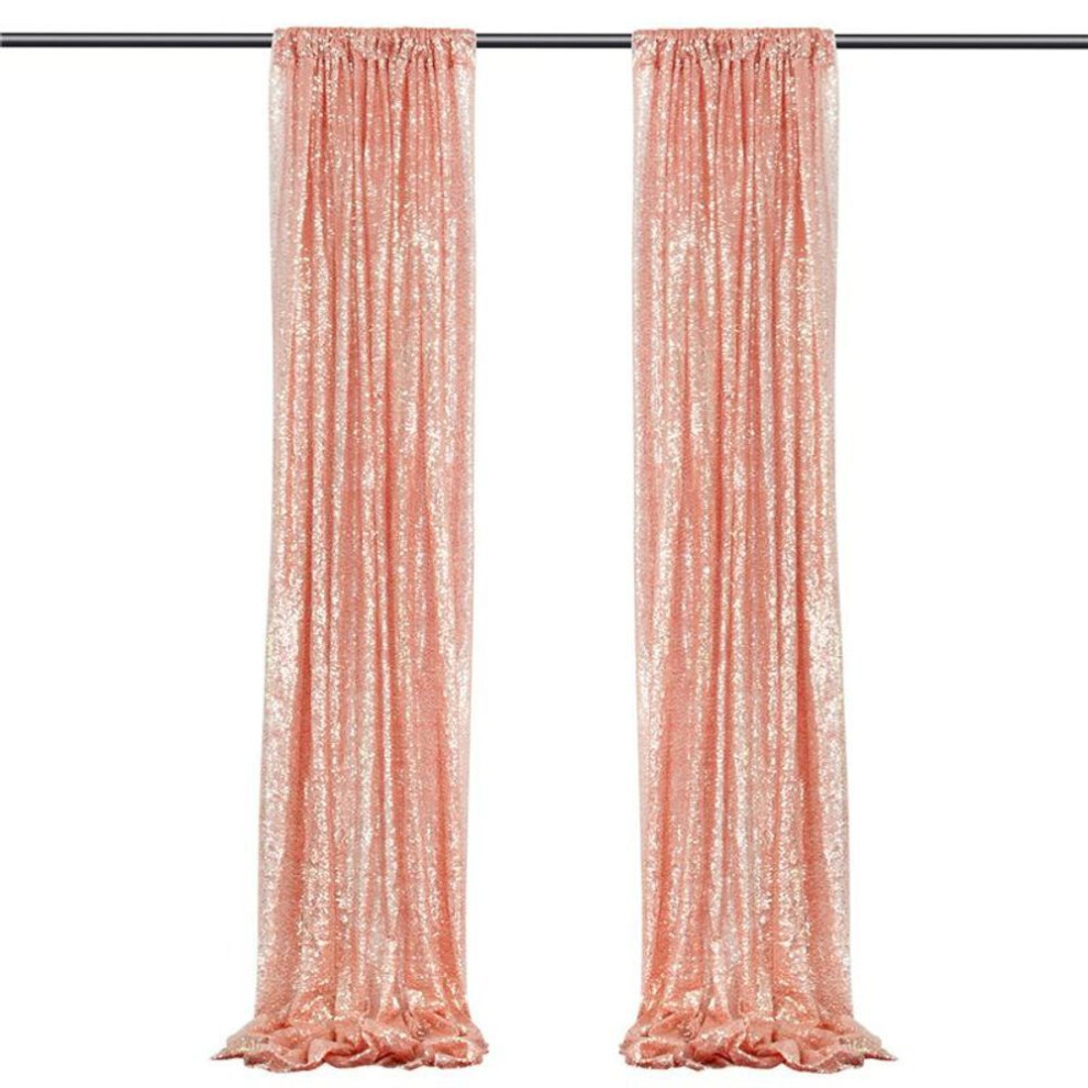 (rose gold, 61*243cm) 2Pcs Glitter Sequin Backdrop Background Curtain Photoshoot Booth Decor Wedding Party
