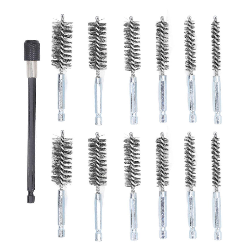 (As Show, One Size) 13 Pcs Bore Brush Set 8Mm 10Mm 12Mm 15Mm 17Mm 19Mm Diameter 1/4In Shank Drill Cleaning Brushes With 15Cm Extension Rod Steel Wire 4909775906059