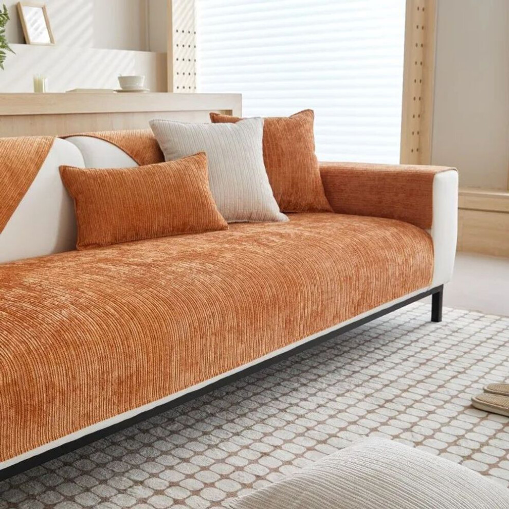 (orange, 90x240cm 1pc) Solid Color Chenille Sofa Towel Thick Universal Sectional Sofa Cover Modern Furniture Dustproof Cover L-shape Couch Covers