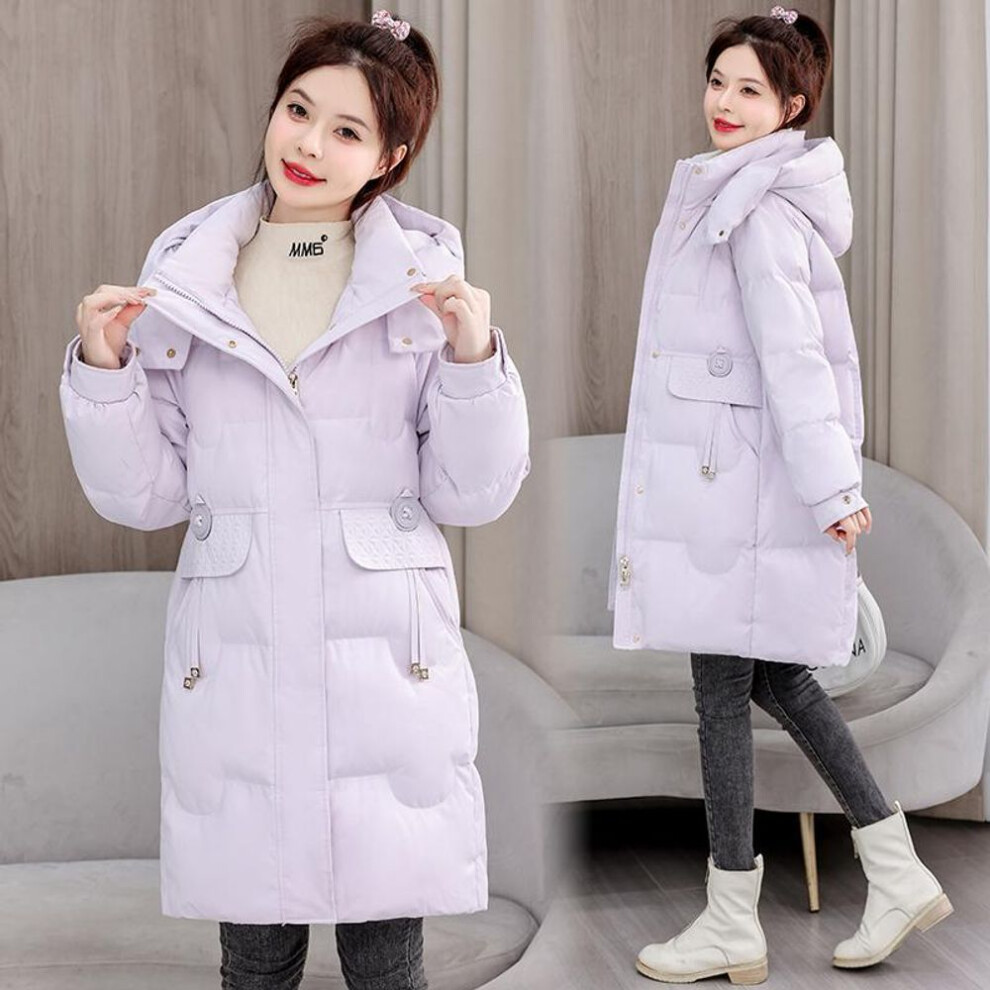 (purple, M) Autumn Winter Thick Warm Medium Long Coat Women Slim Solid Color Hooded Jacket Parkas Zipper Outwear M-XXXL