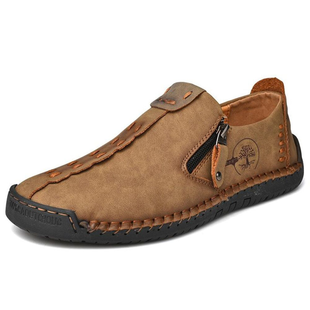 (khaki, 41) Spring and Autumn Men&apos;s Casual Leather Shoes Large Size Men&apos;s Driving Car Shoes Men&apos;s Breathable Handmade Casual Shoes