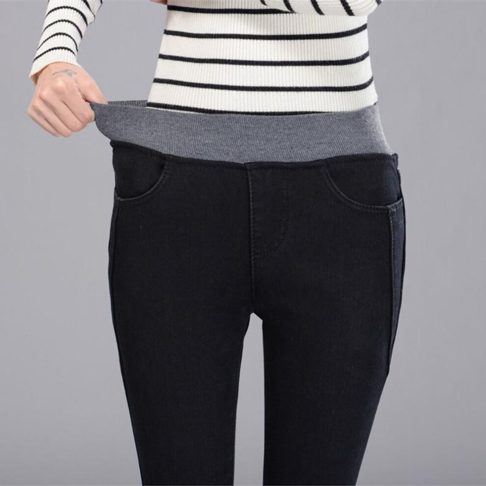 (black, 36) High Waist Jeans Elastic Waist Plus Size Stretch Women&apos;s Denim Trousers Feet Long Pencil Pants
