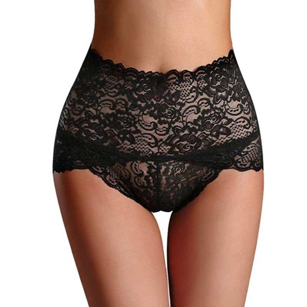 (black, XXL) Women Sexy Lingerie Lace Panties Lace High Waist Brief Panties Thong High Waist Knicker Underwear