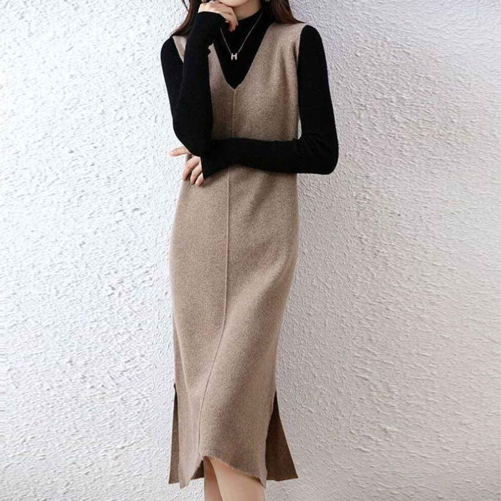 (camel, One Size) Autumn and Winter Wool Knitted Vest Suspended Dress Women Long Loose Sleeveless High end Dress Wearing Wool Dress Vest Pullover