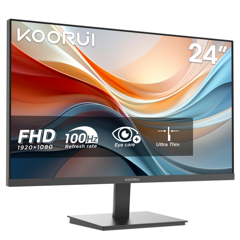 Koorui E2412f 24 Inch Fhd Monitor, Gaming 100Hz, Va Computer Monitors, 1080P Pc Screen, 5Ms, Vesa 100X100mm, Eye Care, Hdmi, Vga 5051229487801