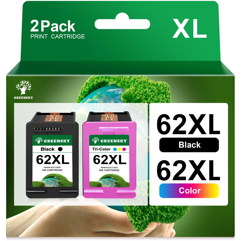 Greensky 62XL Ink Cartridges Replacement For Hp62 Hp 62XL Hp 62 Ink Cartridges Twin Pack For Hp Envy 5540 5640 5546 5544 7640 5644 5541 5646 5542 5051220486216
