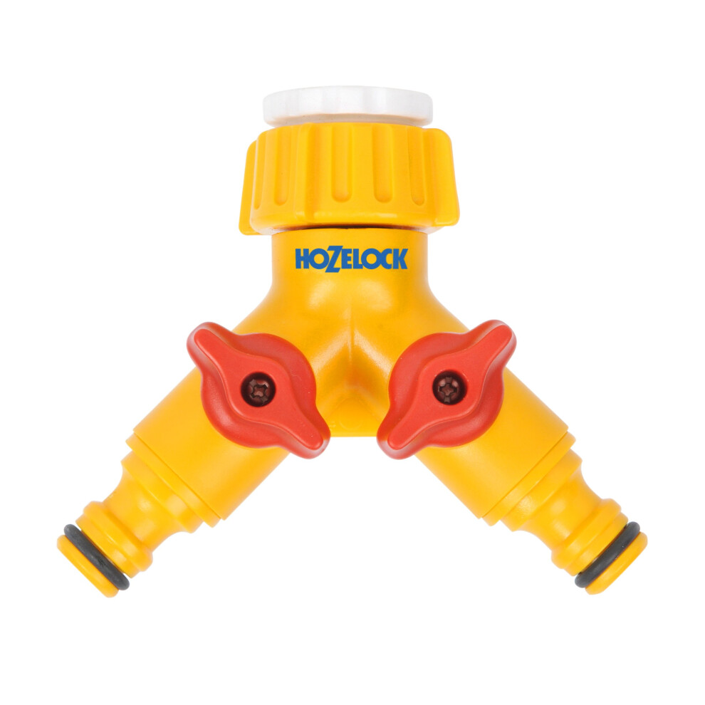 HOZELOCK - Multi-Tap Connector 2-Way : Create 2 Circuits on a Single Tap, Independent Flow Valve per Outlet, can be used as a Y Connector [2256 0000]