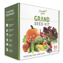 Grand Seed Growing Kit - 30 Vegetable Seeds Varieties - Gloves with Claws, 6 Biodegradable Peat Pots, 6 Bamboo Plant Markers - Grow Your Own Indoor