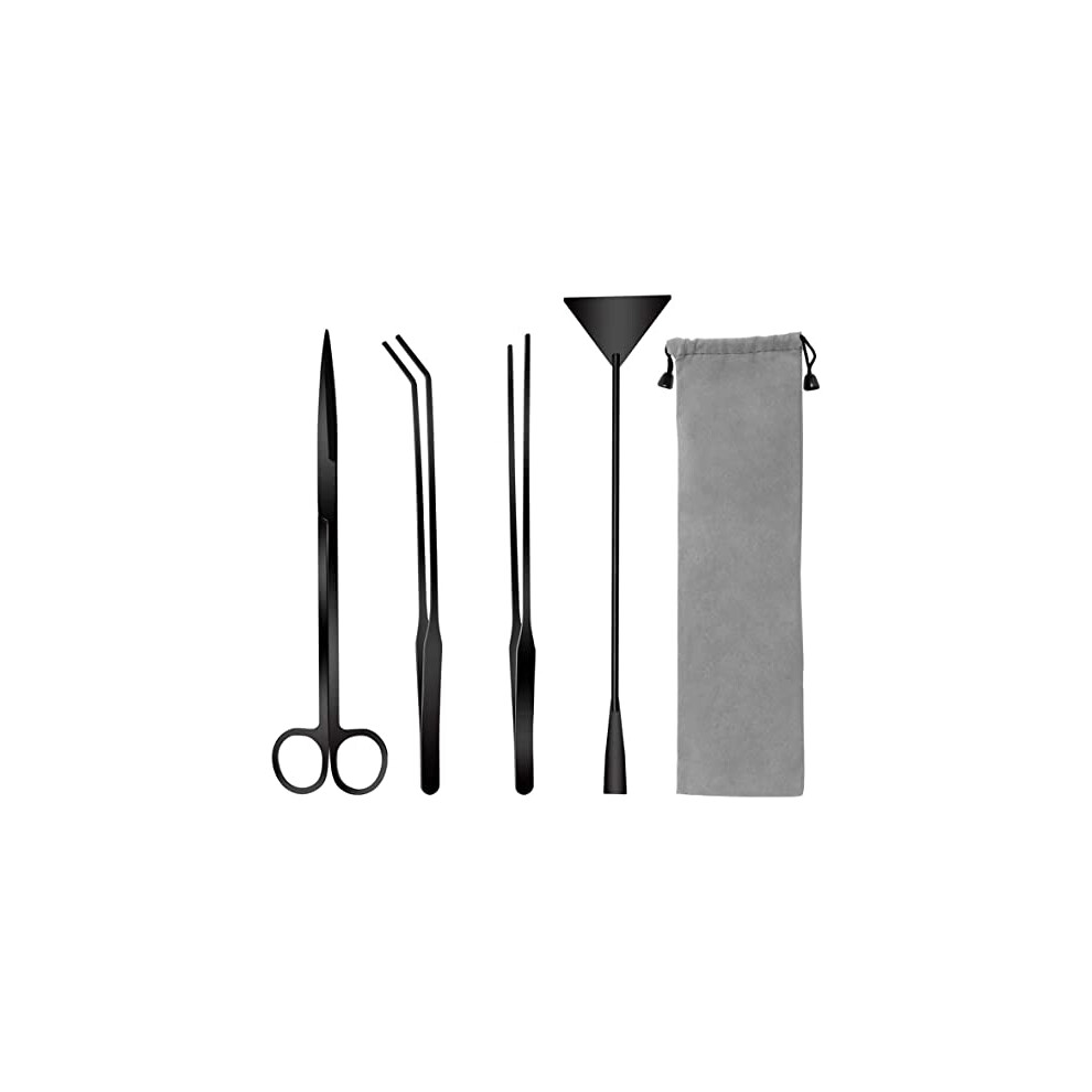 Aquarium Aquascape Tools Kit, 4 in 1 Anti-Rust Aquatic Plant Aquascaping Tool Stainless Steel Black Tweezers Scissors Spatula for Aquarium Tank Clean