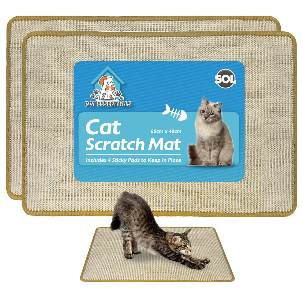 SOL 2pk Cat Scratching Mats 60cm x 40cm - Prevent Sofa Damage With Sisal Scratcher - Indoor Cat Scratching Pad Your Feline Will Love