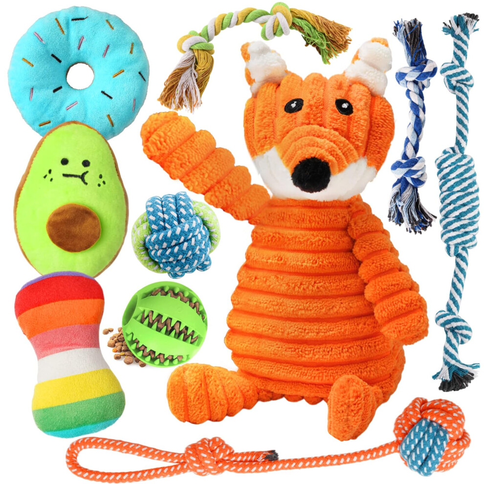 Kapetgo 10 Pack Luxury Puppy Toys For Teething Dogs,Squeaky Plush Dog Rope Toys Set, Puppy Chew Toys With Cute Squeaky Dog Toys, Ball And More Rope Dog Small