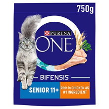 Purina ONE 11+ Dry Cat Food Rich in Chicken 750g, Pack of 4